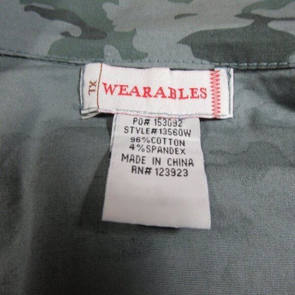 WEARABLES XCVI womens gray green black Folksy camo Safari poplin jacket L EUC - Picture 3 of 9